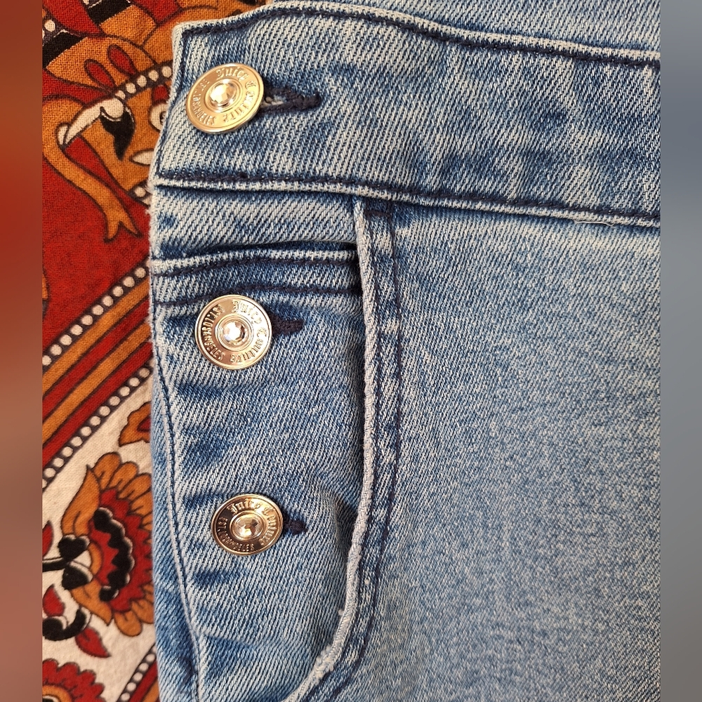 Juicy Couture Denim Rhinestone Bedazzled Wide Leg Disco Dungarees - Picture 8 of 16